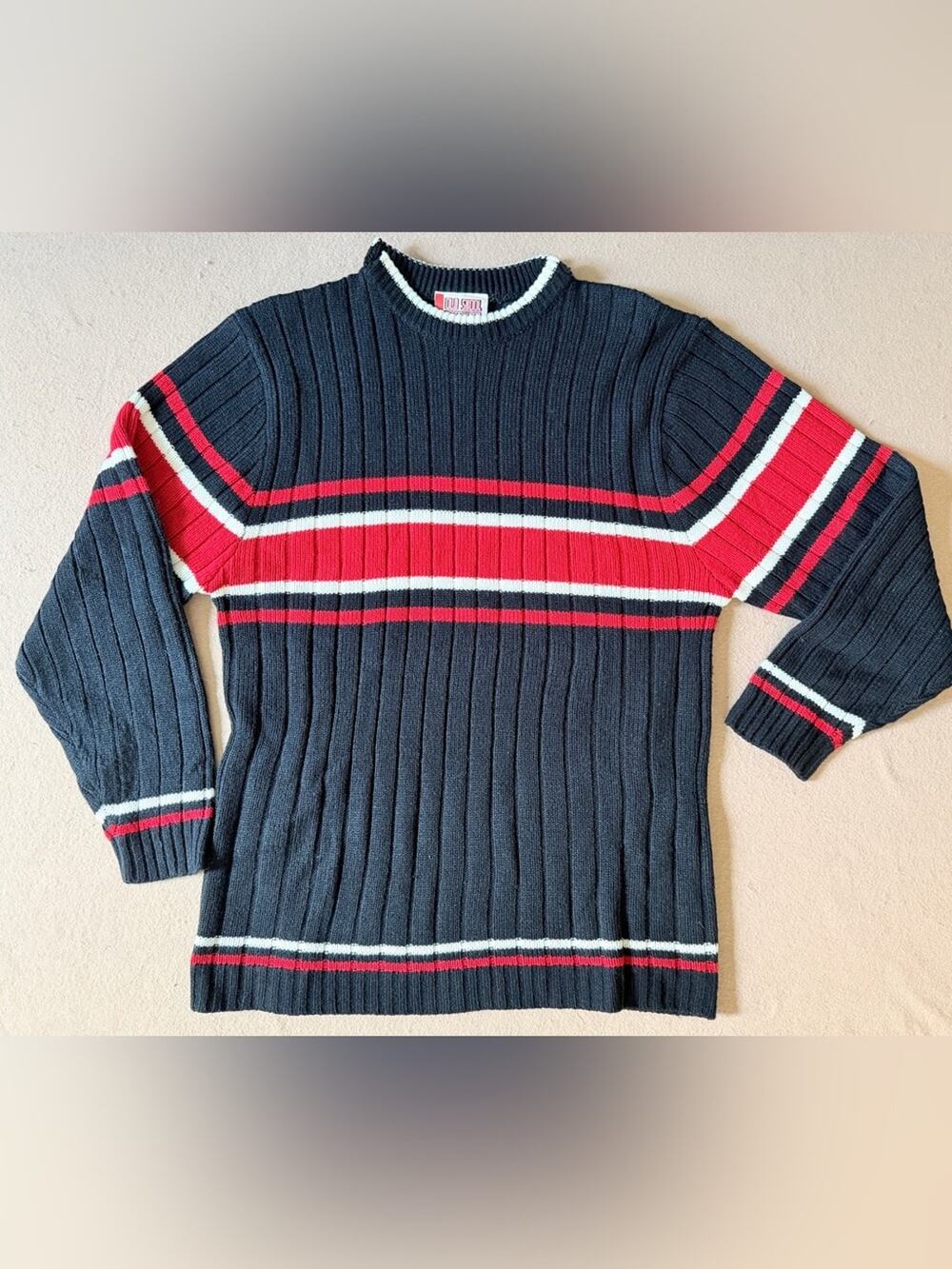 Vintage Old School Urbanwear navy ribbed crewneck sweater men medium 90s skater